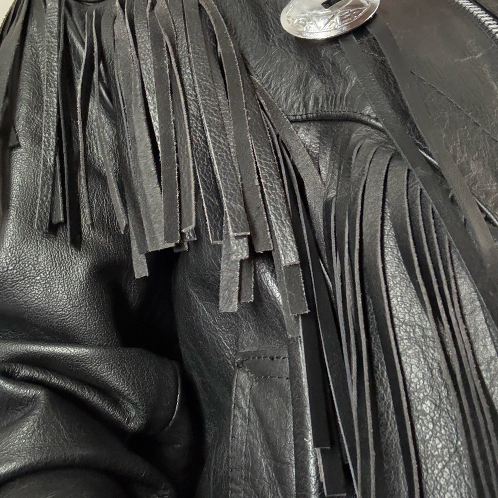 Wilson’s Fringed Black Leather Biker Jacket XL - Picture 14 of 16